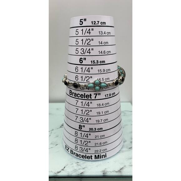 Faux Turquoise & Black Western Boho Etched Silver Tone Link Toggle Bracelet - Picture 4 of 4